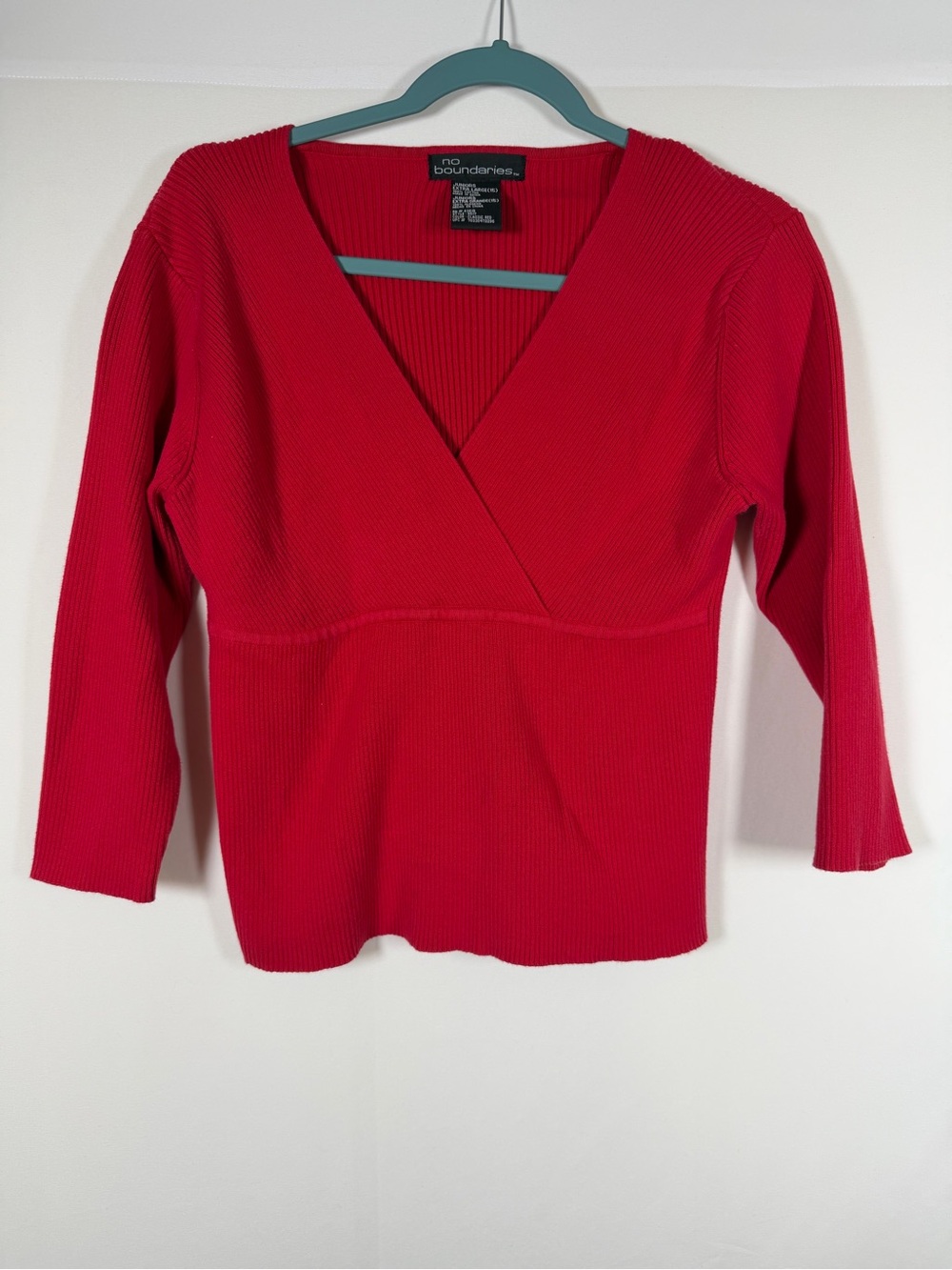 Vintage Y2K Red V-Neck Babydoll Ribbed Women's Sweater